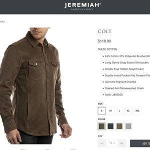 Jeremiah Colt - cotton suede shirt NWOT